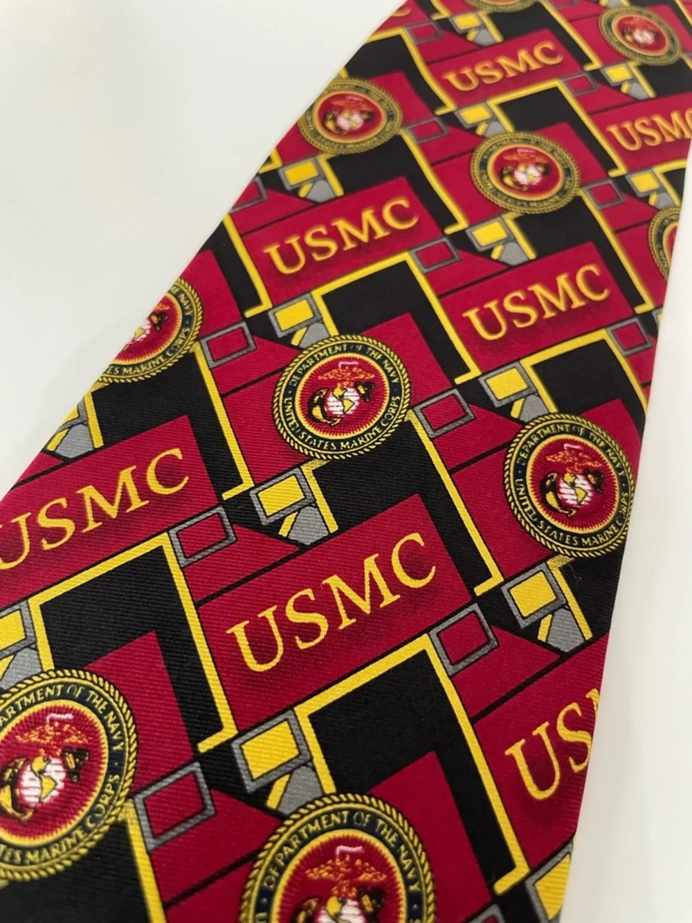 USMC Patterned Men's Silk Tie in Scarlet, Black & Gold, Marines